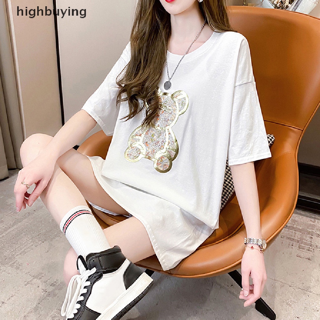 Áo Thun Tay Ngắn Cổ Tròn In Hình Gấu Hoạt Hình Dành Cho Nữ