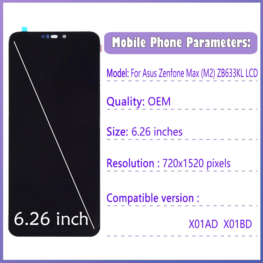 Màn Hình Lcd Cảm Ứng 6.26 inch Thay Thế Chuyên Dụng Cho Asus Zenfone Max M2 ZB633KL Asus ZB633KL ZB632KL Lcd X01AD