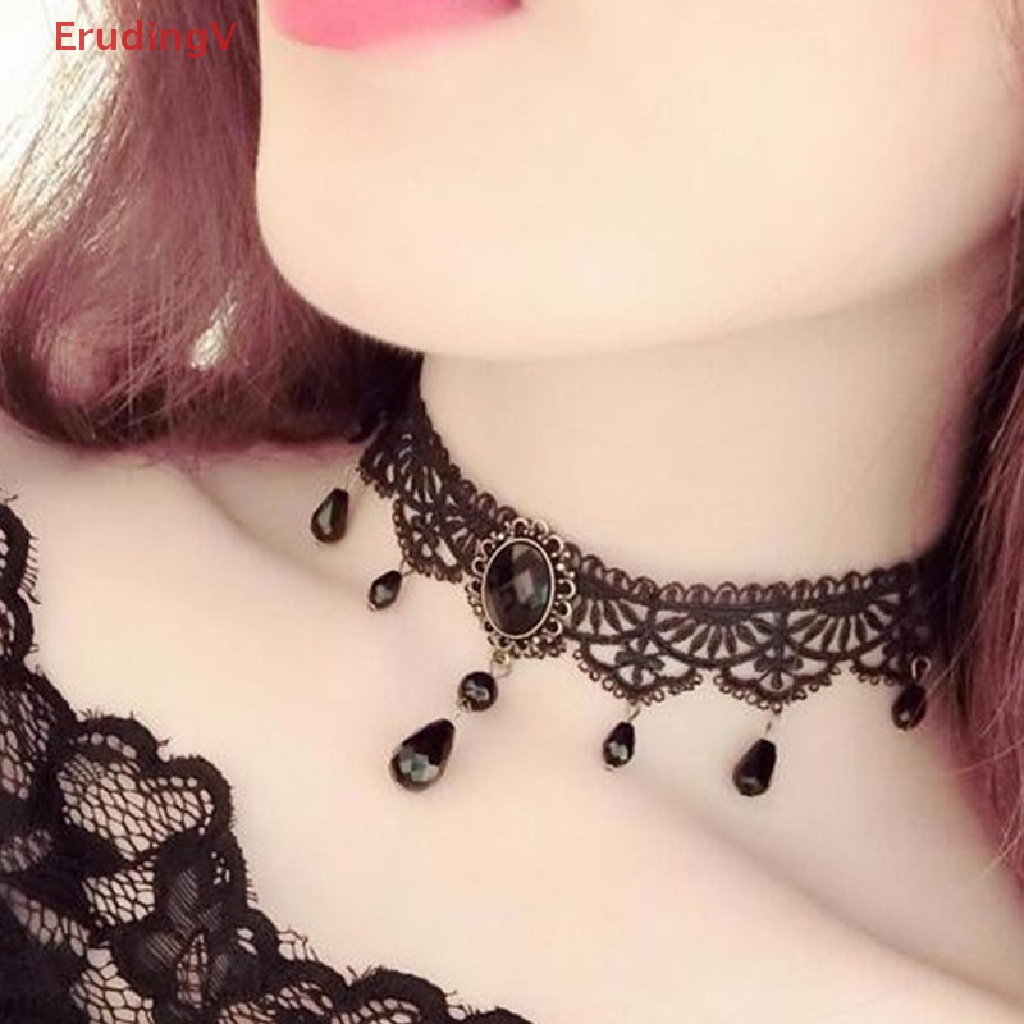 [ErudingV] Vòng Cổ Choker Ren Đen Đính Đá Pha Lê Phong Cách Gothic Quyến Rũ