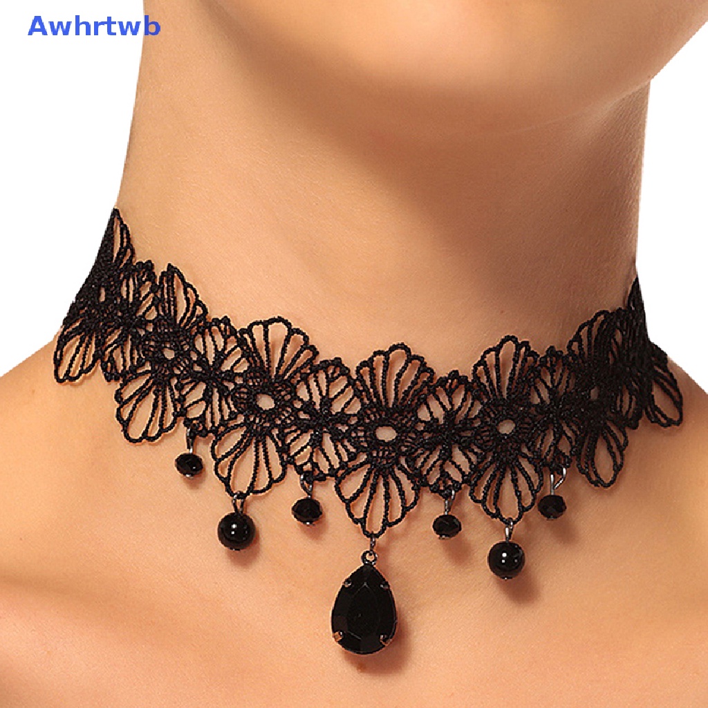 Vòng Cổ Choker Ren Đính Đá Pha Lê Đen Phong Cách Gothic Cổ Điển Cho Nữ Mới