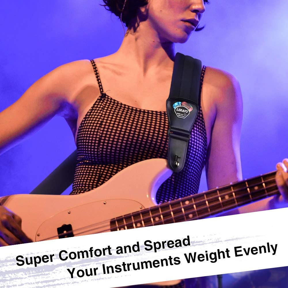 LEKATO Dây Đeo Vai Dày 3 "Với 6 Miếng Xốp Mềm Thoải Mái Cho Đàn Guitar Điện / Bass / Ukulele / Banjo