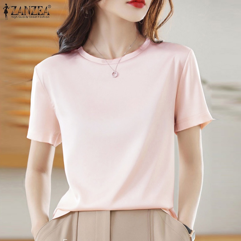 Áo thun nữ ZANZEA ngắn tay cổ tròn thời trang Hàn Quốc