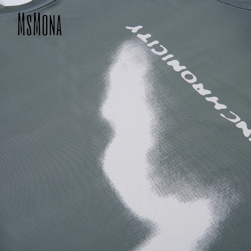 Áo Thun Tay Ngắn Cổ Tròn In Chữ Phối Màu Tương Phản Thời Trang 2023 Cho Nữ