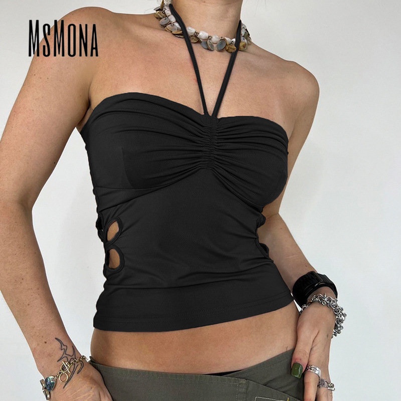 Áo Ống Ôm Sát Khoét Vai Màu Trơn Họa Tiết Hoa Quyến Rũ Thời Trang 2023 Cho Nữ