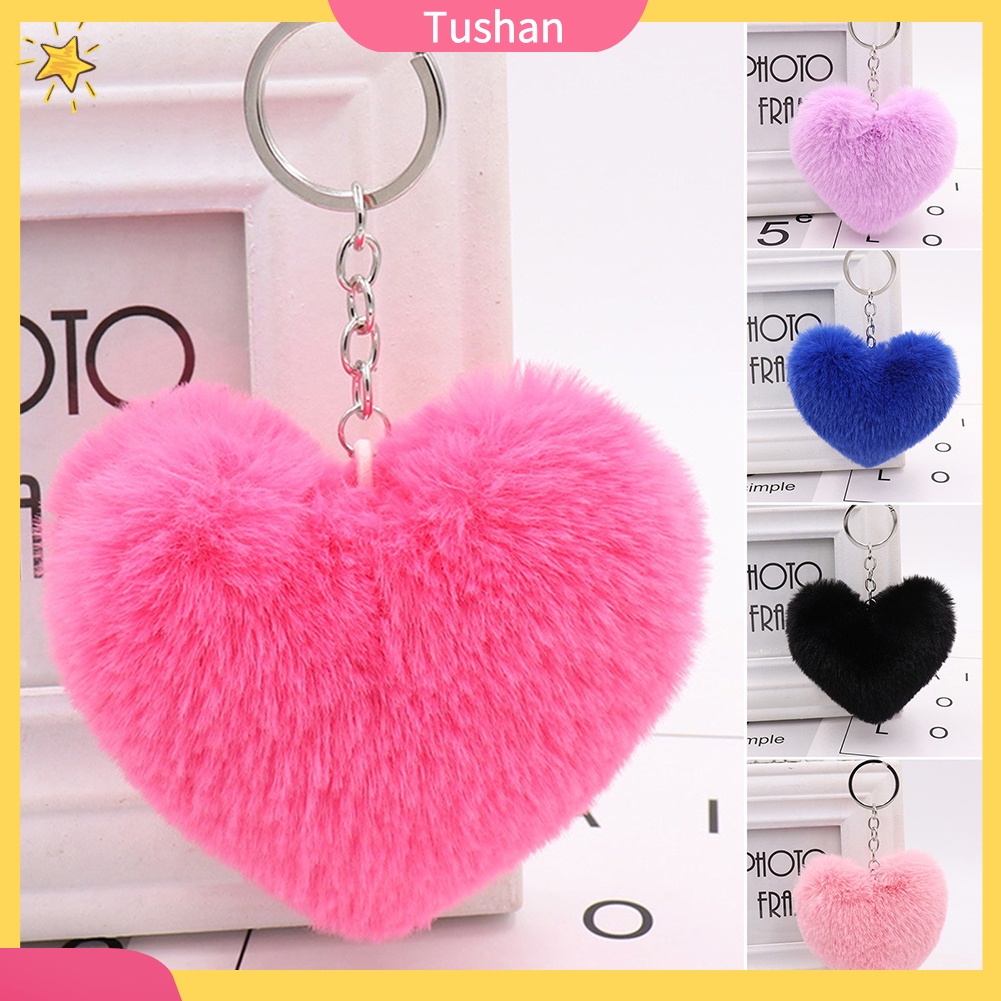 Móc Khóa Hình Trái Tim Phối Lông Xù Đáng Yêu