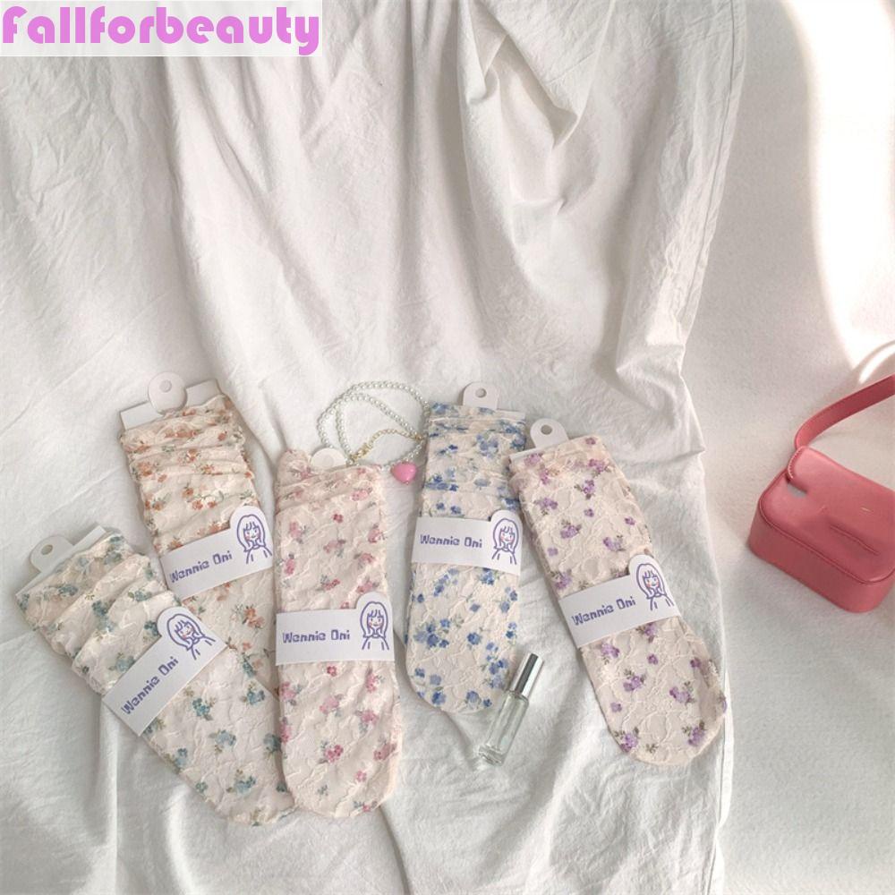 Fallforbeauty Vớ Ren Hoa Mỏng Thấm Hút Mồ Hôi Phong Cách Công Chúa Lolita Hàn Quốc