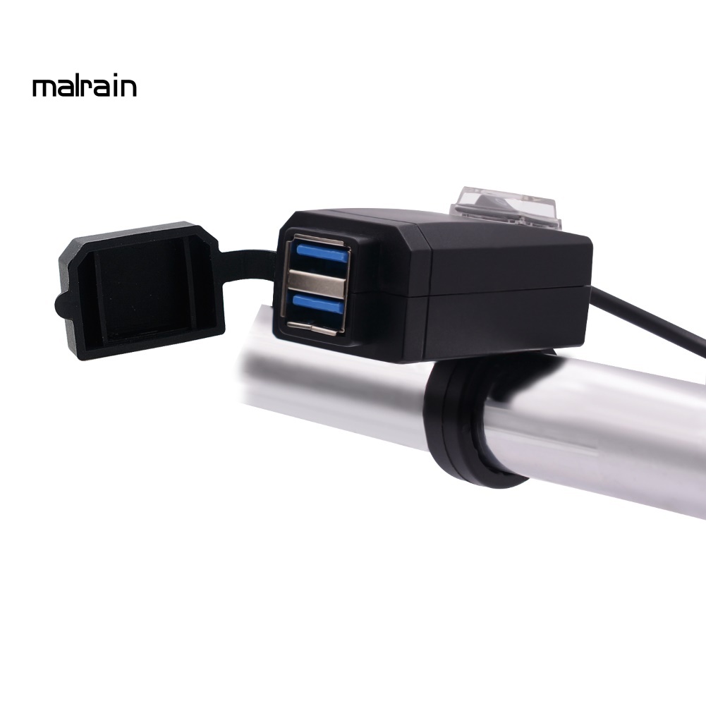 Cục Sạc Nhanh QC3.0 Hai Cổng USB 12-24V Có Công Tắc Cho Xe Máy