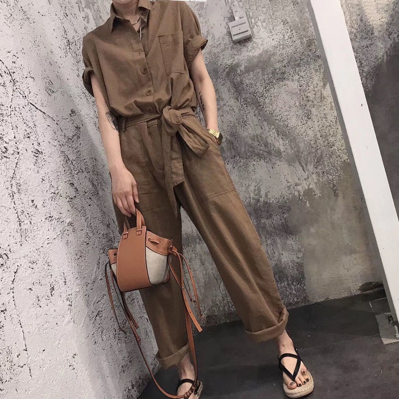 Bộ Áo Liền Quần Lưng Cao Dáng Rộng Cột Dây Thời Trang Hàn Quốc Cá Tính Cho Nữ