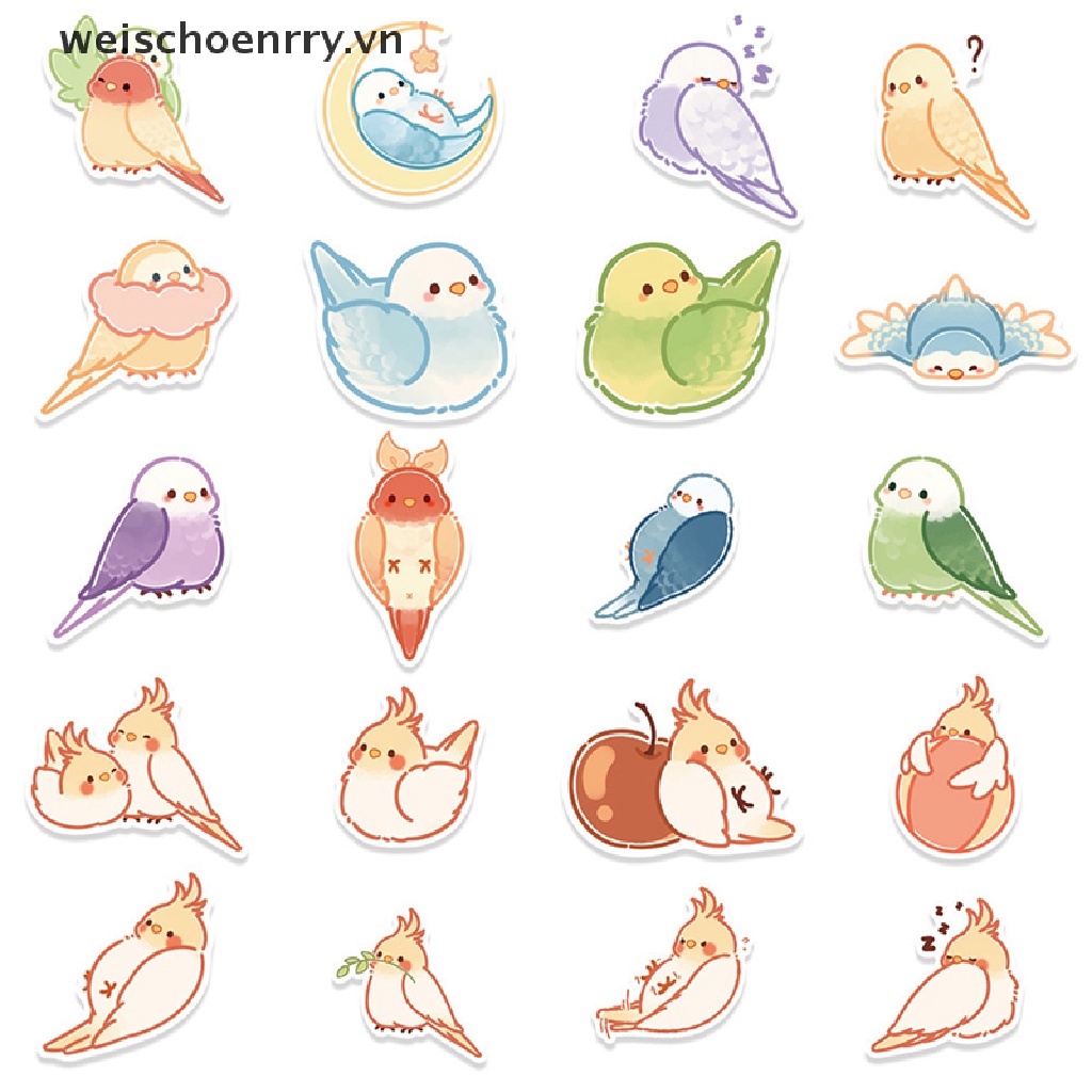 Bộ 40 Sticker Họa Tiết Chim Vẹt Hoạt Hình Nhiều Màu Sắc Trang Trí Laptop DIY