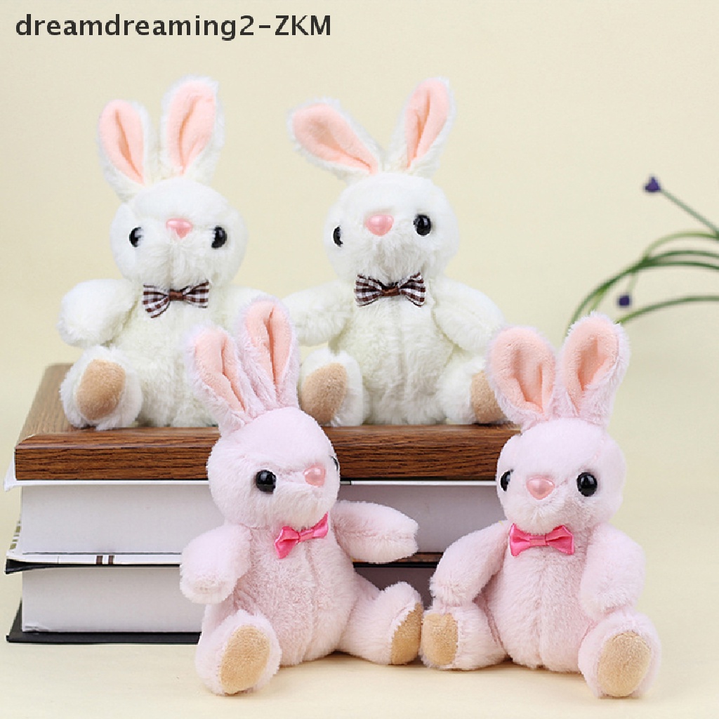 Móc Khóa Thỏ Nhồi Bông Màu Trắng Hồng Dễ Thương Dùng Trang Trí Túi Xách / Quà Sinh Nhật DIY