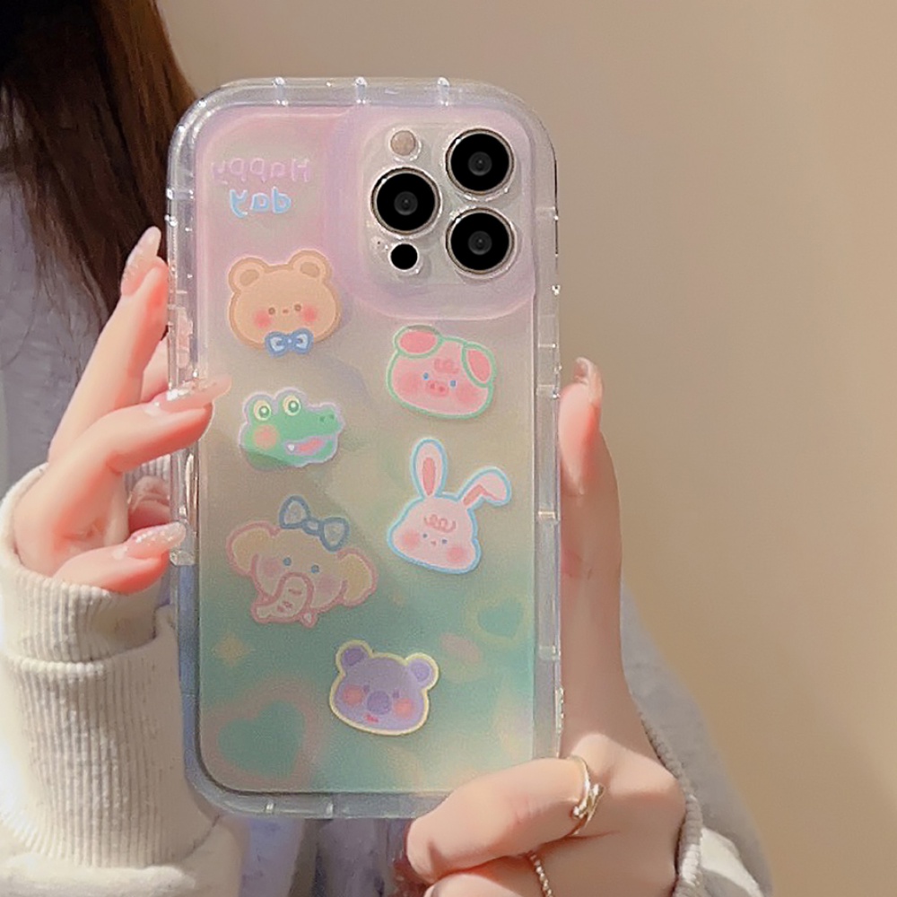 Ốp Điện Thoại TPU Mềm Chống Sốc Họa Tiết Động Vật Hoạt Hình Màu Gradient Cho IPhone 11 12 13 14 Pro Max