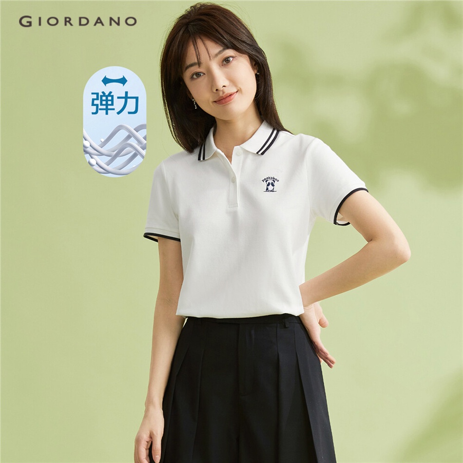 Áo polo nữ GIORDANO 13313206 dệt kim chất liệu pique co giãn tốt thêu họa tiết thời trang