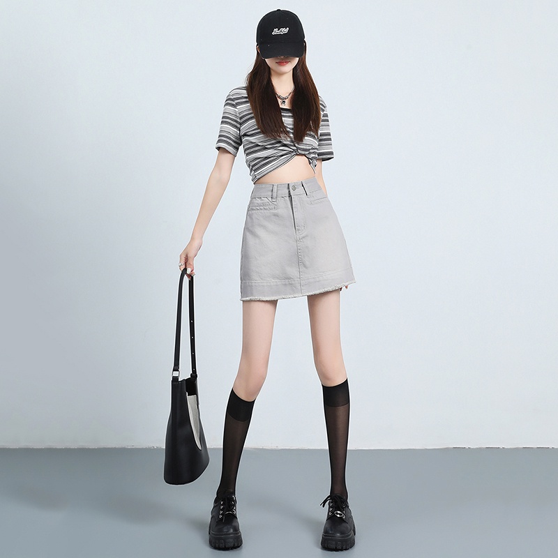 Chân Váy Denim Lưng Cao Dáng Chữ a Phong RENJIANVSHENG Cách Retro Dành Cho Nữ