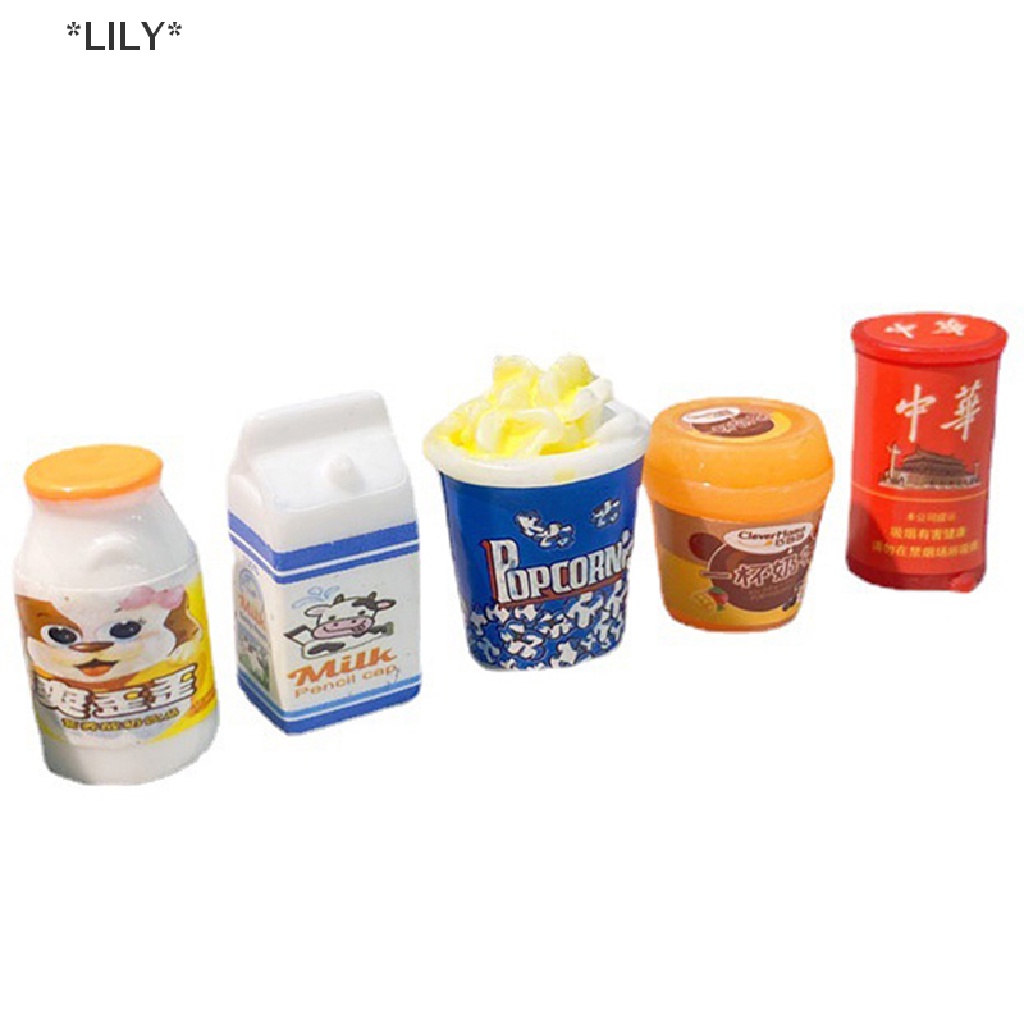 LILY 5pcs dễ thương Mini Dollhouse siêu thị thực phẩm đồ ăn nhẹ cho búp bê phụ kiện nhà bếp uuu