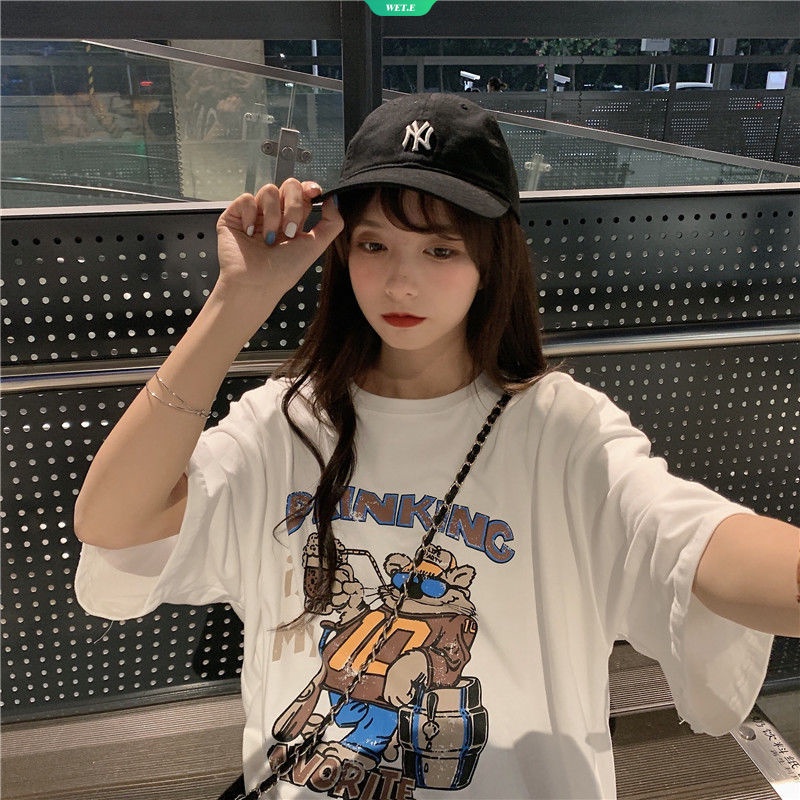 Áo Thun Cotton Ngắn Tay Dáng Rộng In Họa Tiết Đơn Giản Theo Phong Cách Mùa Hè Hàn Quốc 2023 Dành Cho Nữ