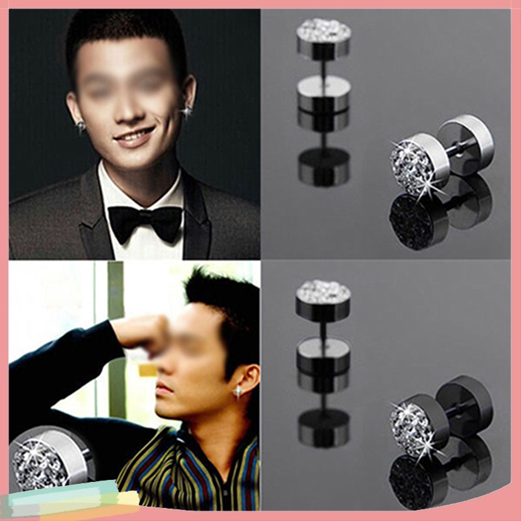 Khuyên Tai Dạng Tạ Chất Liệu Thép Không Gỉ Đính Đá Cá Tính