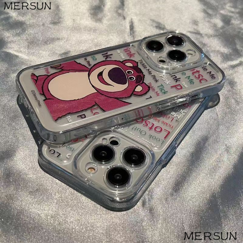 ✅Ốp Điện Thoại Trong Suốt Họa Tiết Gấu Và Dâu Tây Dễ Thương Cho iPhone14promax 12 xs 1113