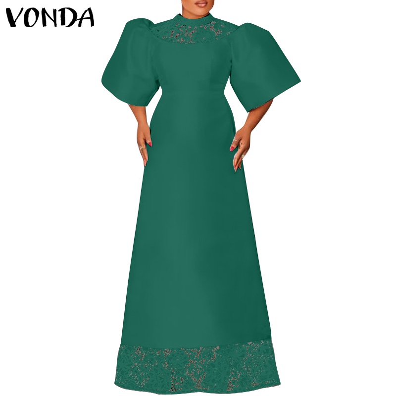 Đầm chữ A VONDA tay ngắn phồng cổ tròn phong cách cổ điển dành cho nữ
