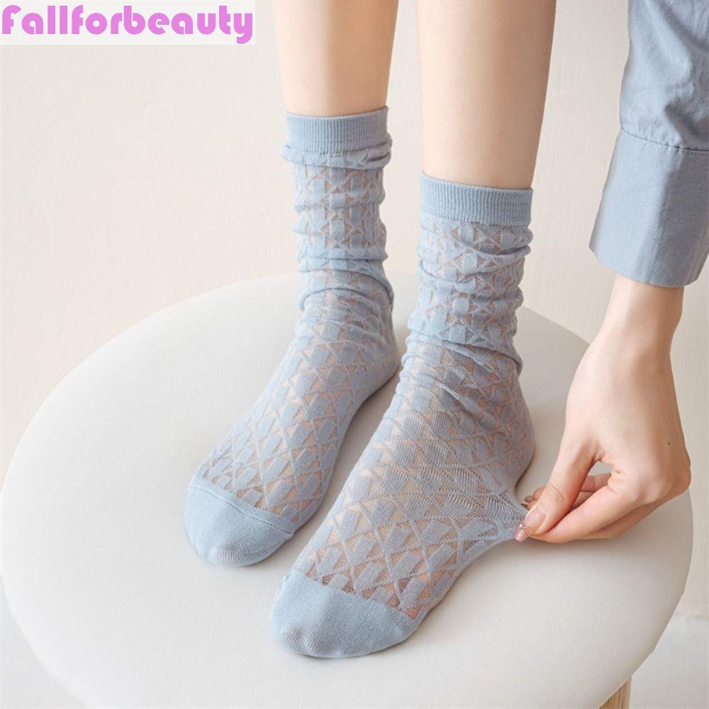 Vớ Cotton Lụa Thủy Tinh Phối Ren Mềm Mại Co Giãn Thoáng Khí Thấm Hút Mồ Hôi Khử Mùi Chống Mòn Dễ Thương Cho Nữ