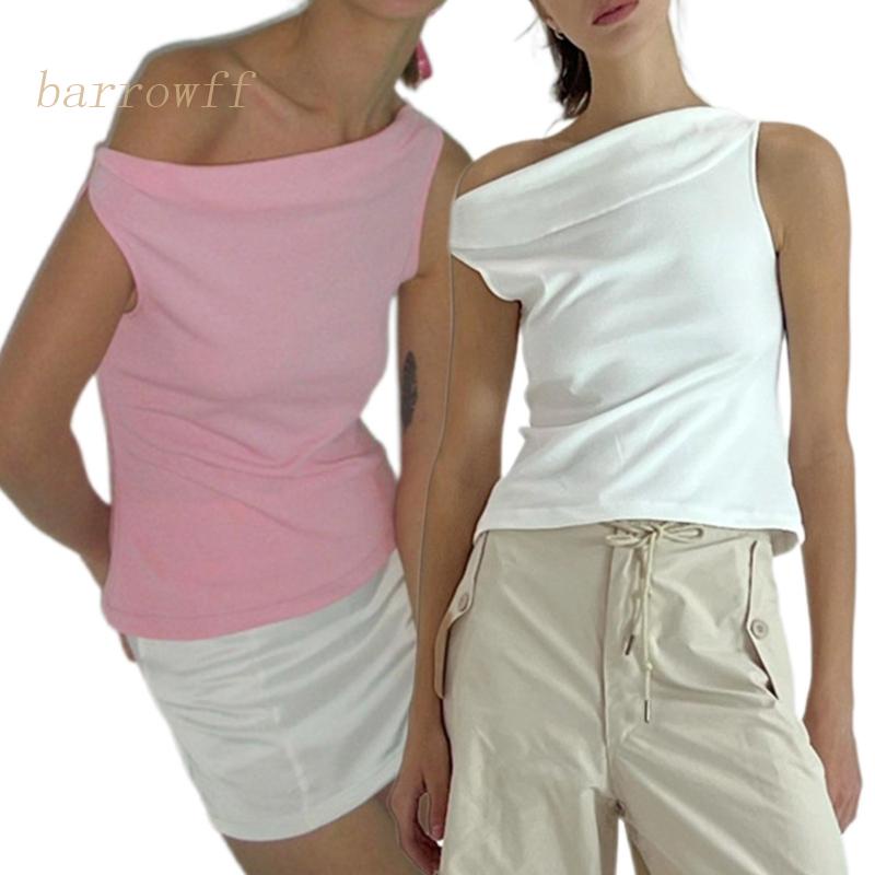 Áo Thun Nữ Cộc Tay Lệch Vai Màu Trơn Thời Trang