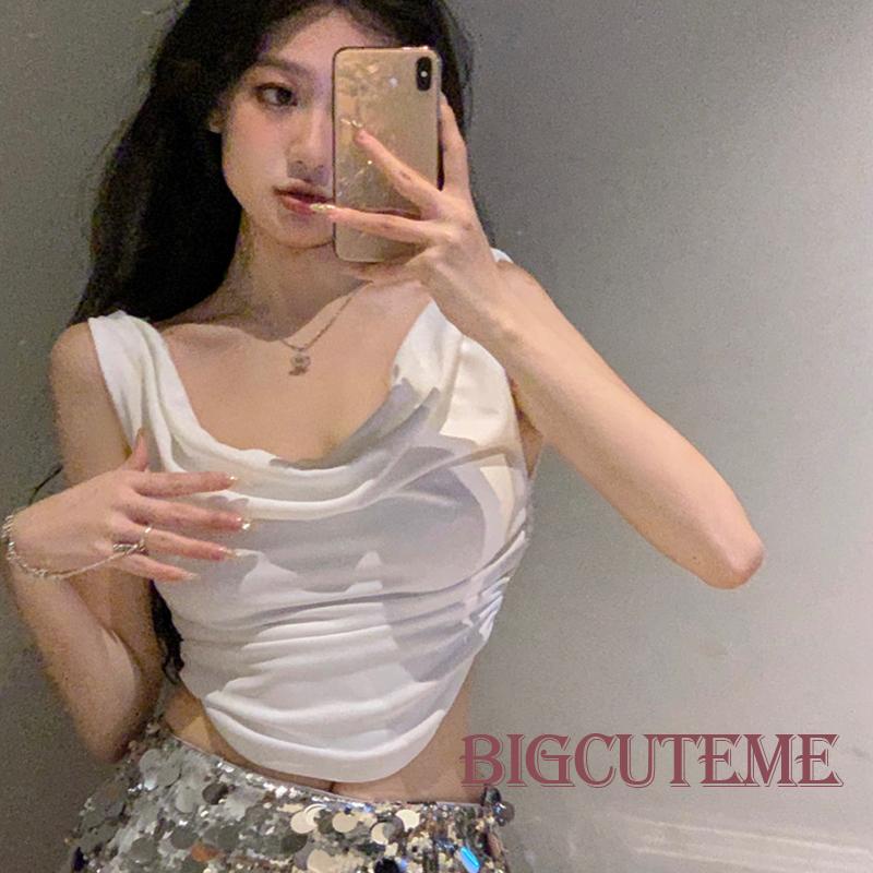 Áo Thun Crop Top Trễ Vai Ôm Dáng Màu Trơn Không Đối Xứng Cho Nữ