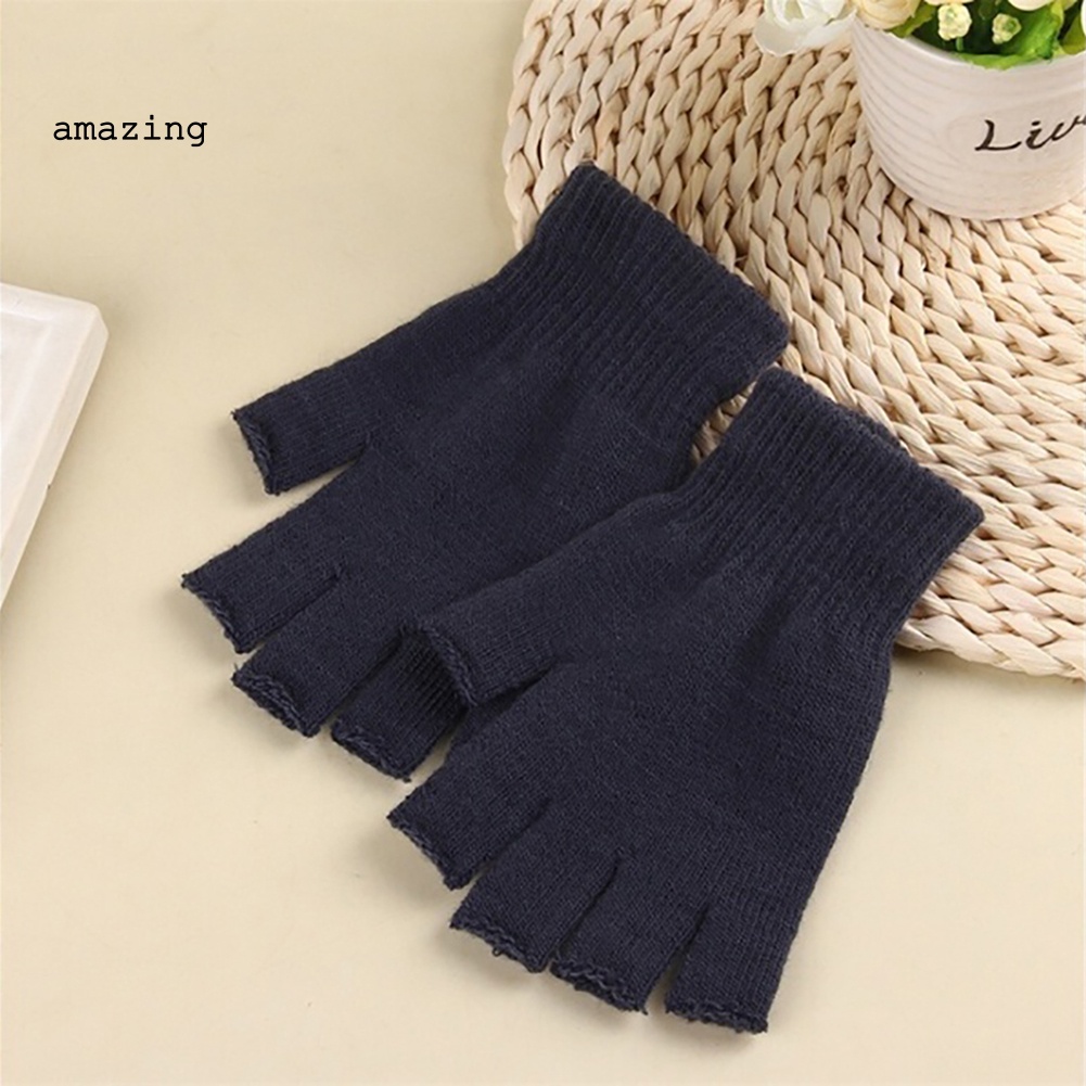 1 Cặp Găng Tay Len Hở Ngón Mềm Mại Co Giãn Thoáng Khí Giữ Ấm Mùa Đông Dành Cho Nam Nữ