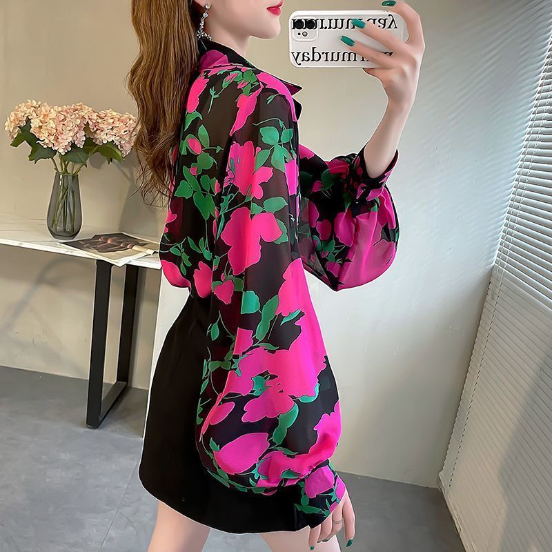 Áo Sơ Mi Chiffon Tay Phồng Dáng Rộng In Họa Tiết Thời Trang Cho Nữ