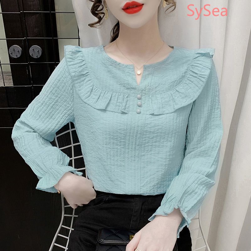 Áo Kiểu Tay Dài Phối Ren Phong Cách Pháp Thanh Lịch Cho Nữ