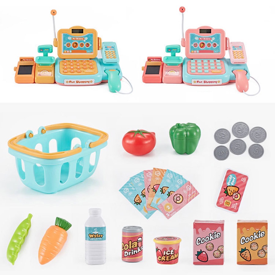 Giả vờ chơi siêu thị cửa hàng tạp hóa mua sắm máy tính tiền playset micrô máy tính đồ chơi giáo dục cho bé trai bé gái