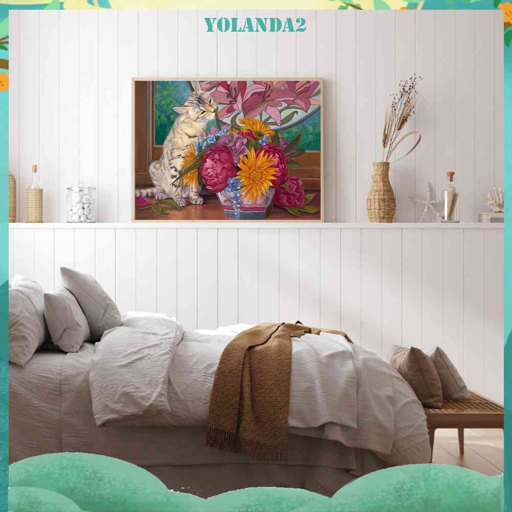 Tranh Đính Đá Kim Cương Toàn Bộ 5D DIY Hình Vẽ Mèo Hoa