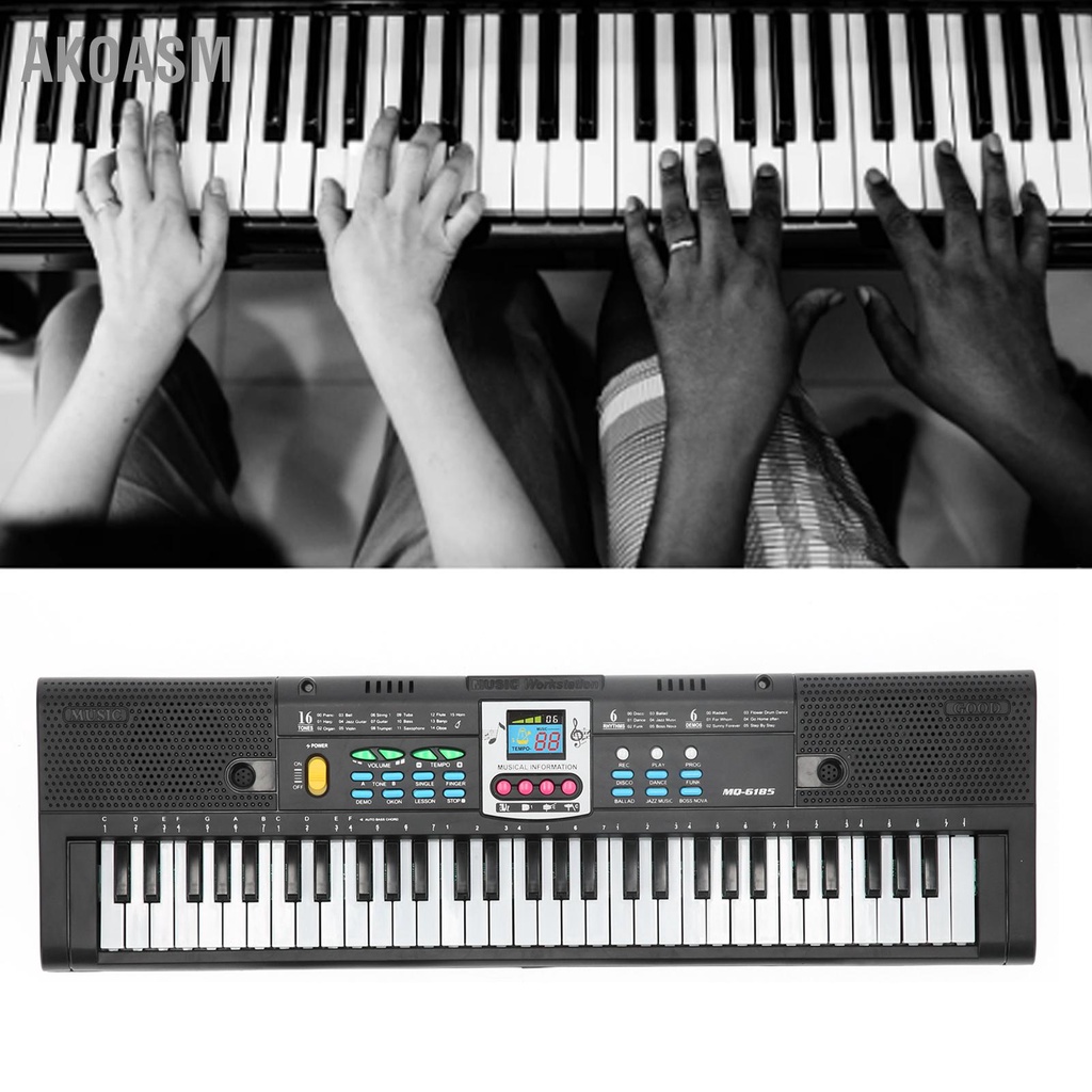 61Key Mini Electric Piano Đồ chơi phòng thu đa chức năng màu đen có micrô cho người mới bắt đầu AKOASM