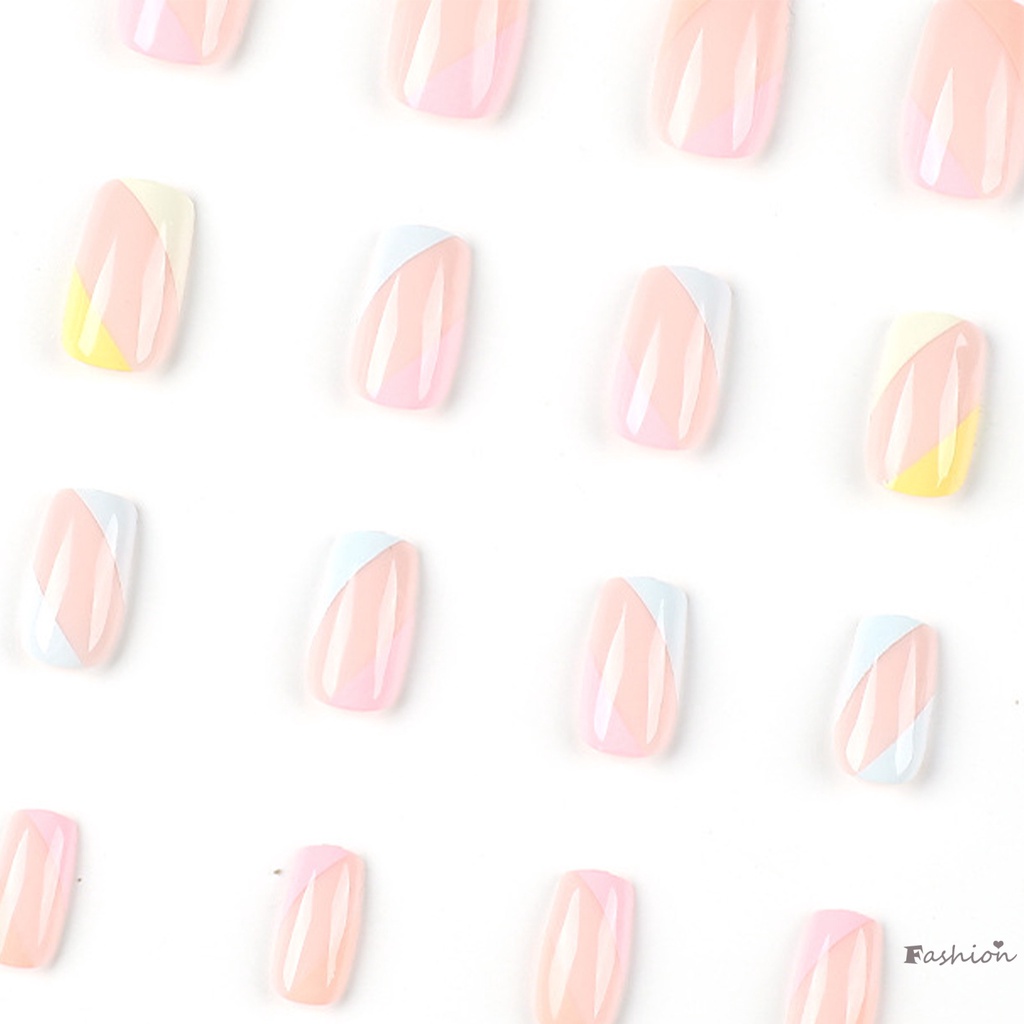 Bộ Móng Tay Giả Hình Vuông Màu Cầu Vồng Dùng Trang Trí