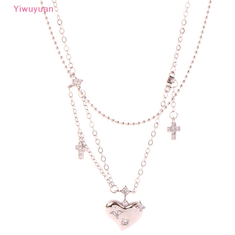 < Yiwuyuan > Vòng Cổ Choker Mặt Chữ Thập Đính Đá Zircon Trái Tim Cho Nữ Dự Tiệc Mới