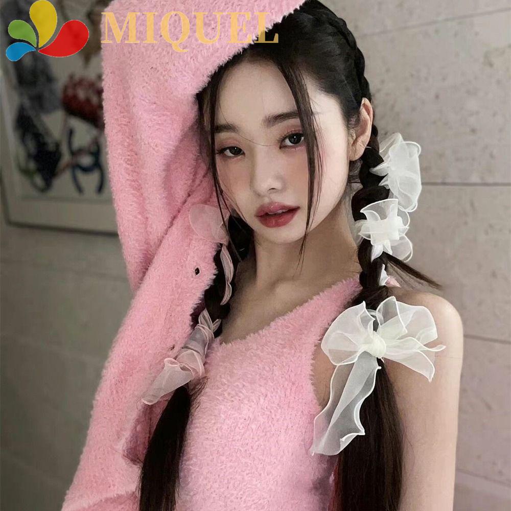 Kẹp Tóc Nơ Lưới Trong Suốt Đính Ruy Băng Tua Rua Phong Cách Hàn Quốc Cho Nữ