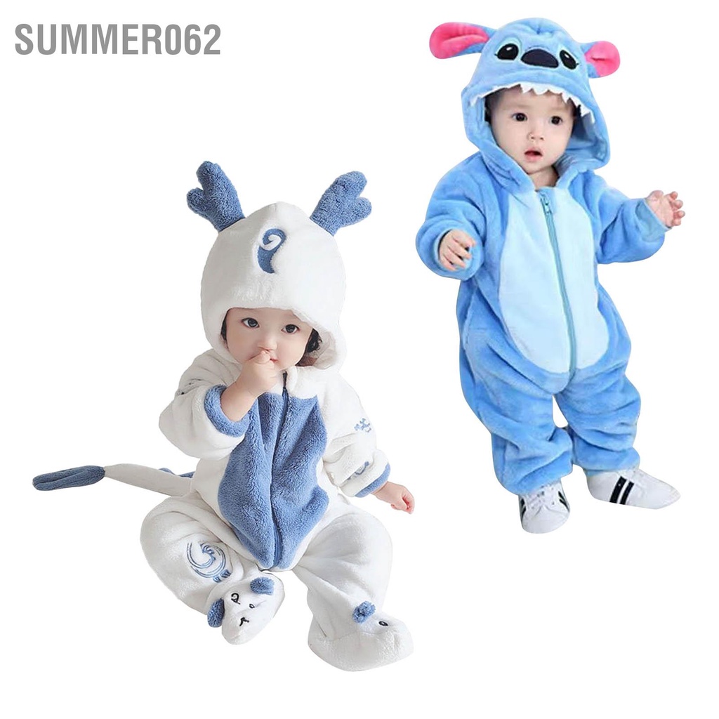 Summer062 Mùa Đông Cho Bé Jumpsuit Mềm Mại Ấm Áp Dễ Thương Có Mũ Dép Nỉ Trẻ Sơ Sinh Bộ Đồ Ngủ Dây Kéo Đôi Thu