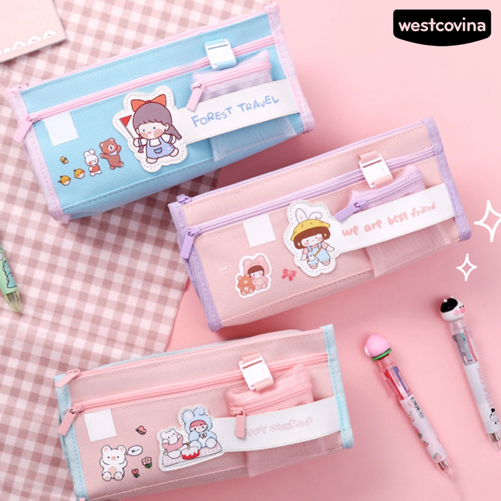 [COD]♪Túi Đựng Bút Chì Sức Chứa Lớn Thiết Kế Nhiều Ngăn Có Dây Kéo Chống Nước In Họa Tiết Hoạt Hình Cho Học Sinh