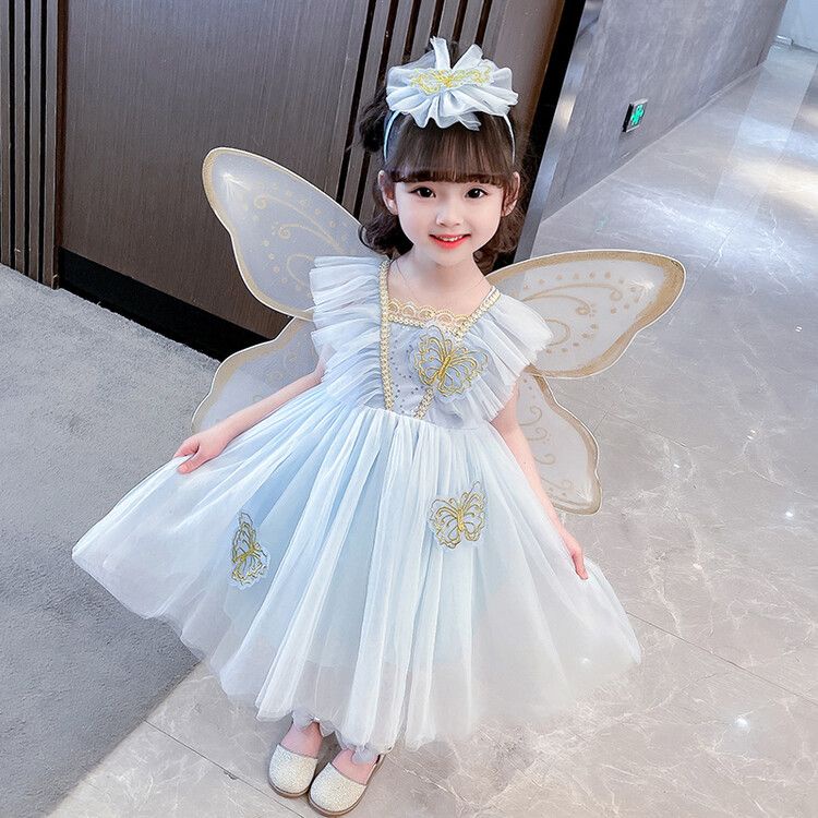 Đầm Công Chúa Vải Gạc Phồng Cánh Bướm Phong Cách Công Chúa Biểu Diễn Sân Khấu Dành Cho Bé Gái