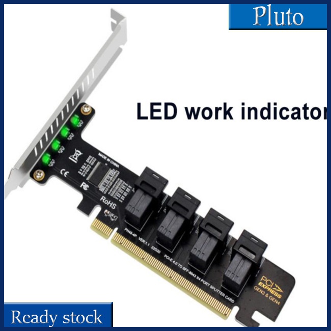 Thẻ Mở Rộng Pcie X16 Sang 4 Cổng U.2 Nvme Sff-8643 Sff-8639 Pci-e 4.0 T3eb Có Đèn Led