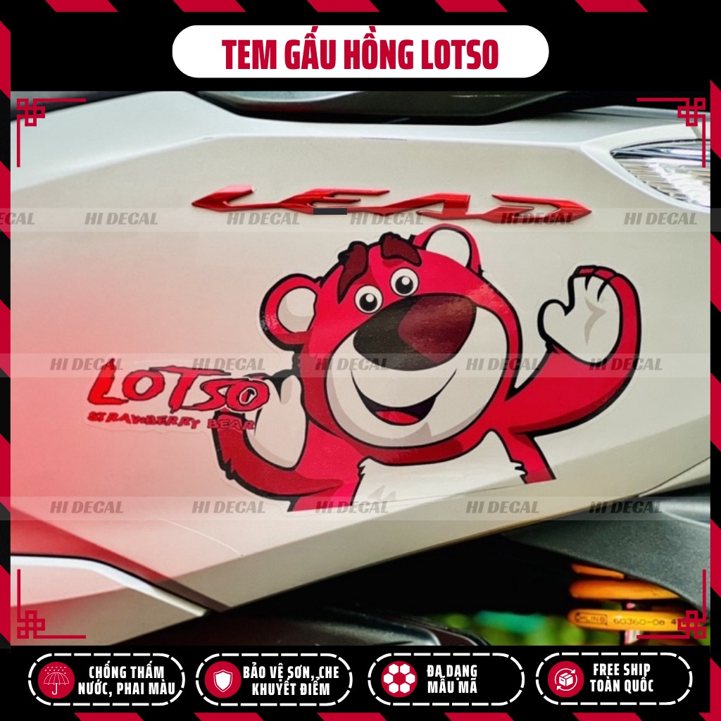 Tem Gấu Dâu Losto dán xe, trang trí ipad, điện thoại | TMN-H005 | Decal cao cấp chống nước, chống phai màu