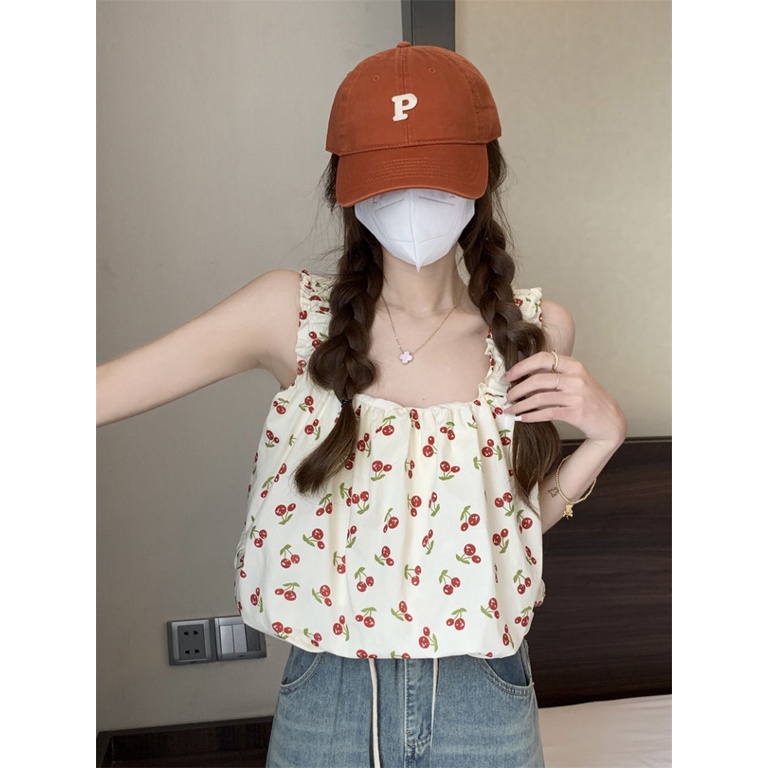 Áo Hai Dây Cổ Vuông Họa Tiết Hoa Thời Trang Mùa Hè Cho Nữ