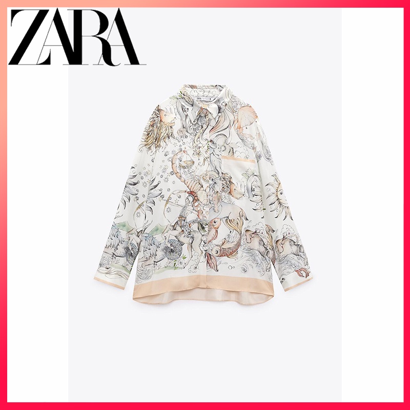 Zara Áo Sơ Mi Lụa satin In Họa Tiết Thanh Lịch Thời Trang Cho Nữ