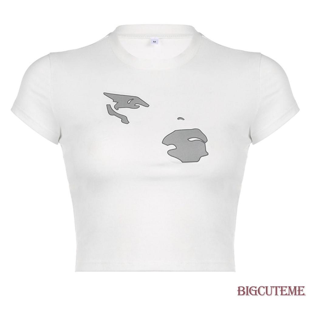 Áo Thun Crop Top Tay Ngắn Cổ Tròn Màu Phản Quang Thời Trang Mùa Hè Cho Nữ