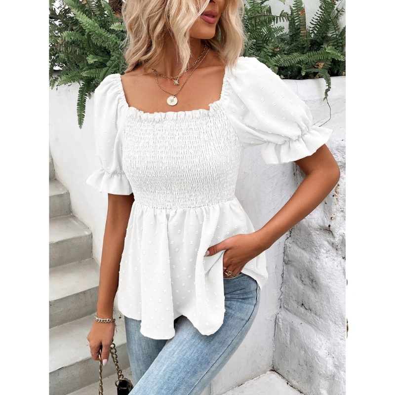 Xiangbao Áo Sơ Mi Cổ Vuông Viền Bèo Nhún Thời Trang Mùa Hè Cho Nữ