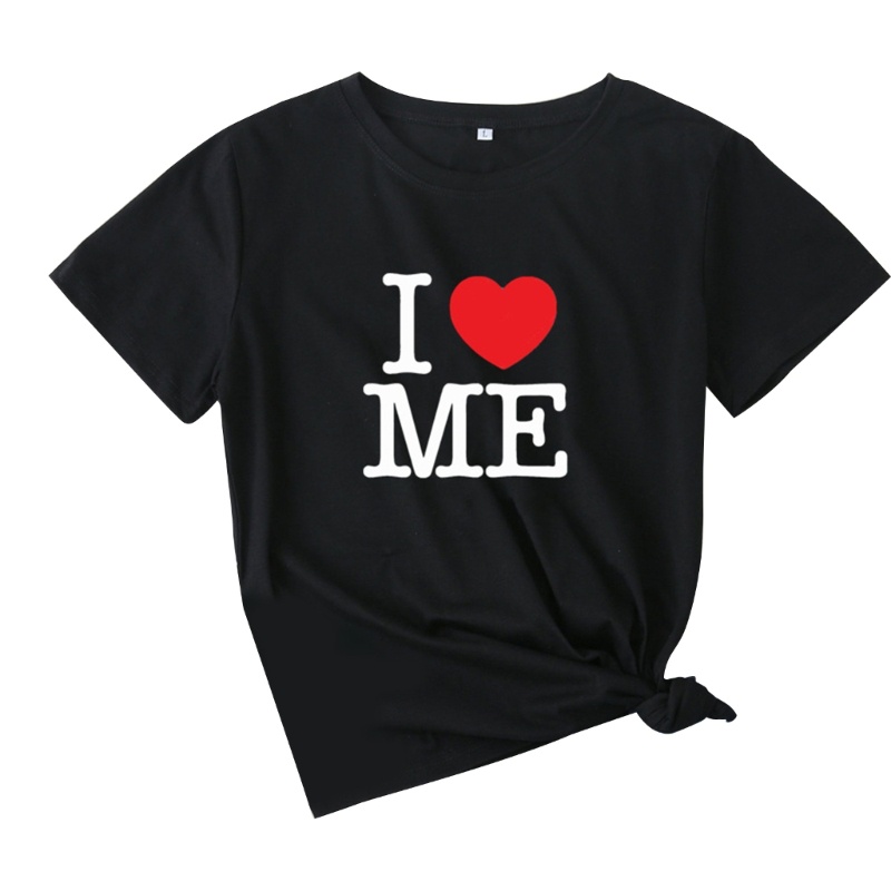 Áo Thun Nữ Ngắn Tay Dáng Rộng In Chữ I Heart Me Phong Cách Đường Phố Thời Trang