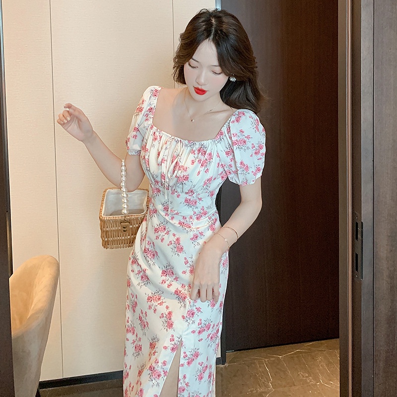 NRVP Đầm Dài Tay Ngắn In Hoa Độc Đáo Thời Trang Mùa Hè Hàn Quốc 2023 Dành Cho Bạn Nữ