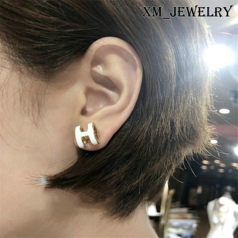 Bông Tai Chữ Bằng Thép Titan Mạ Vàng Hồng 18k Thời Trang | Bông Tai Bằng Thép Không Gỉ Tráng Men Nhẹ Sang Trọng
