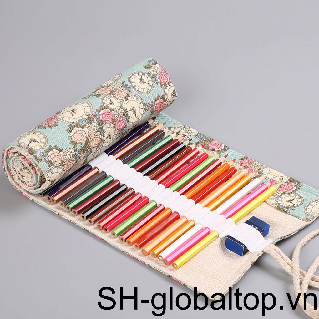 Túi Đựng Bút Dạng Cuộn 12-24 In Họa Tiết Hoa Hồng Tiện Dụng