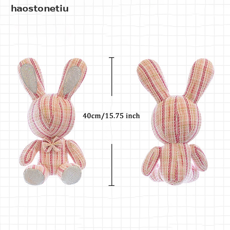 Ha Búp Bê Thỏ Ngồi 40cm Đính Đá Kim Cương Nơ Với &amp; Không Có Đôi Mắt Vải Sọc Màu n