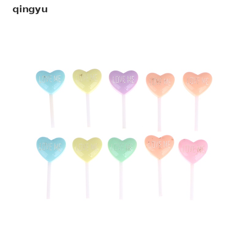 Set 10 Kẹo Mút Trái Tim Giả Resin Trang Trí Ốp Điện Thoại DIY