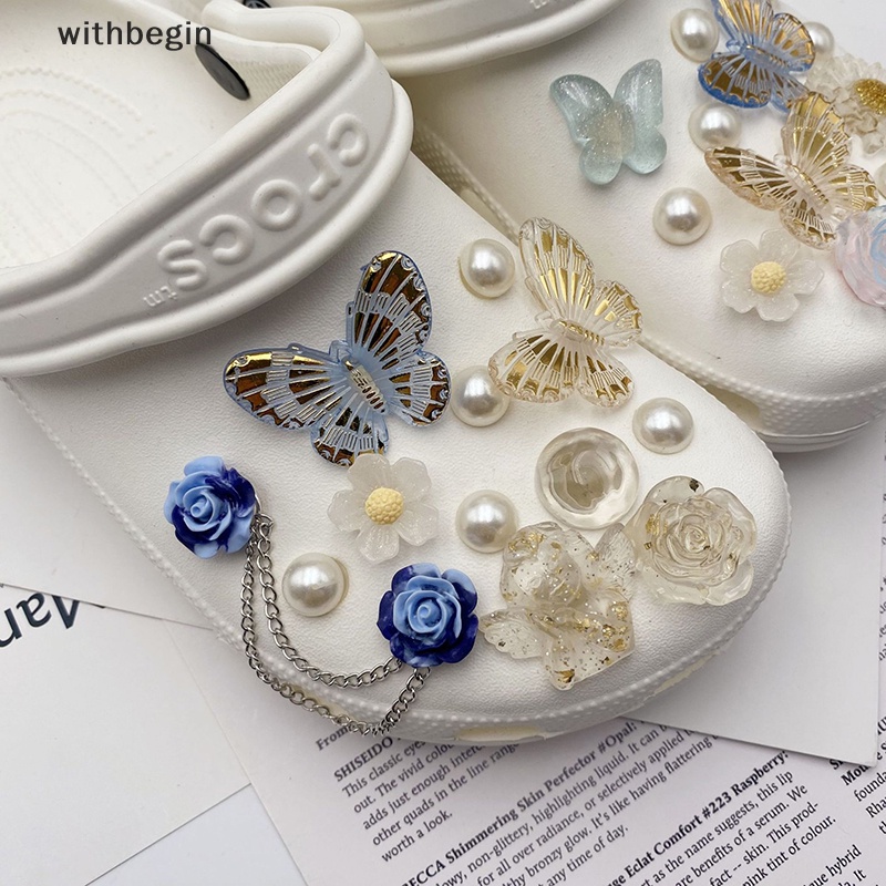 Bộ Phụ Kiện Đục Lỗ Giày Diy Hình Bướm Màu Vàng Kim Có Thể Tháo Rời